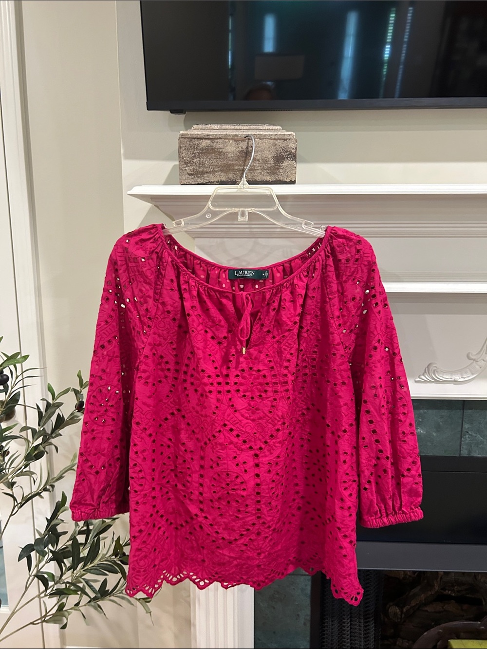 Ralph Lauren Fuchsia Eyelet Peasant Blouse